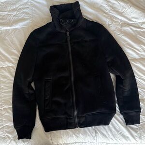 Bershka Jacket Womens Small Black Faux Suede Sherpa Shearling Lined Bomber